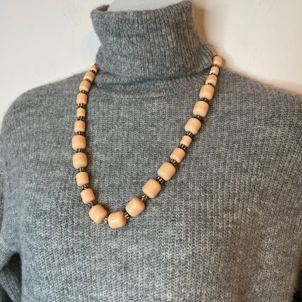 J Crew Coral Peach Barrel Bead Rhinestone Rondelle statement necklace jewelry